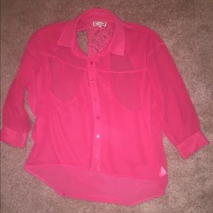 Size small Women’s mesh and lace coral/pink blouse